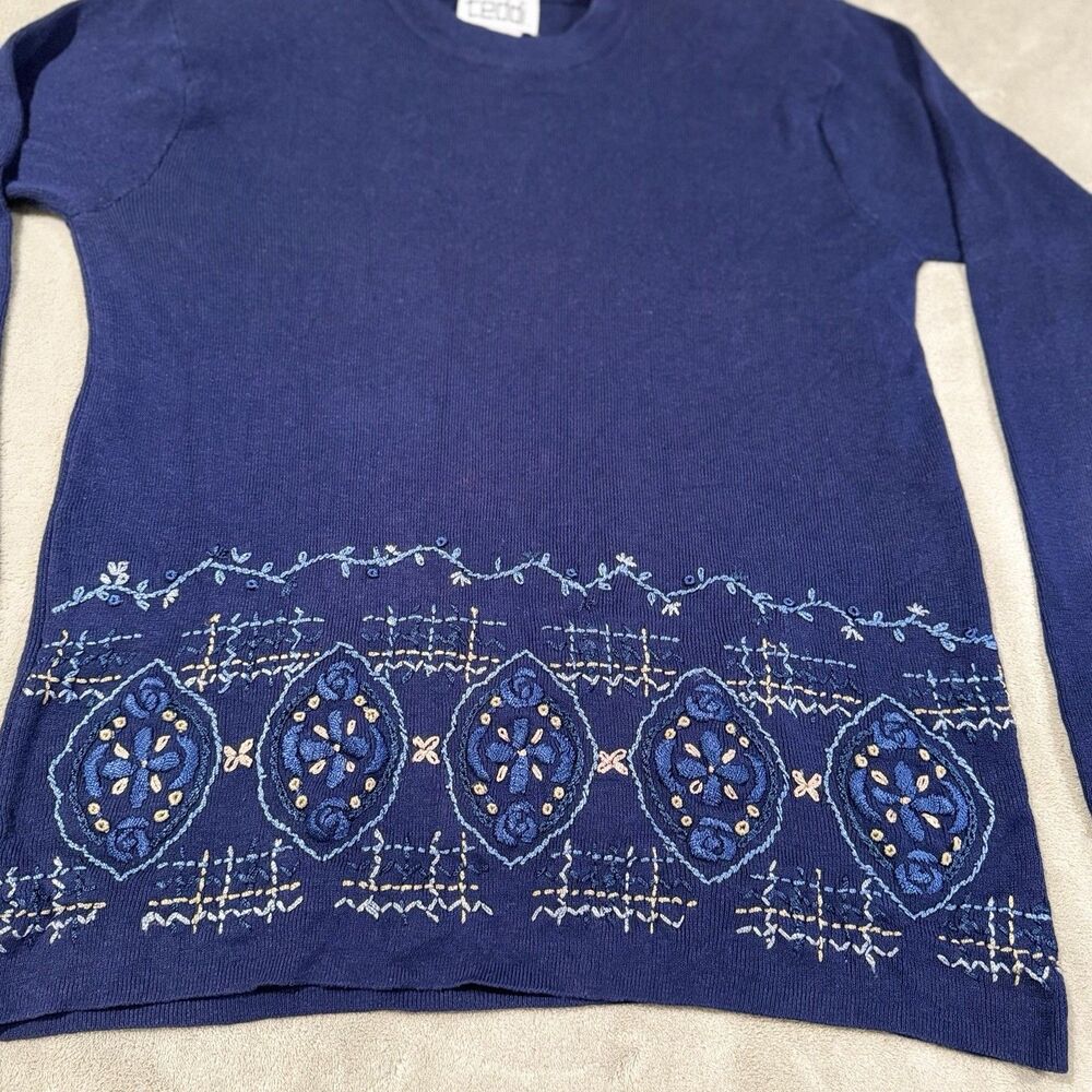 Vintage Teddi Sweater Cardigan Embroidered 3D Granny Core Cottage Size M 80s - Picture 2 of 16